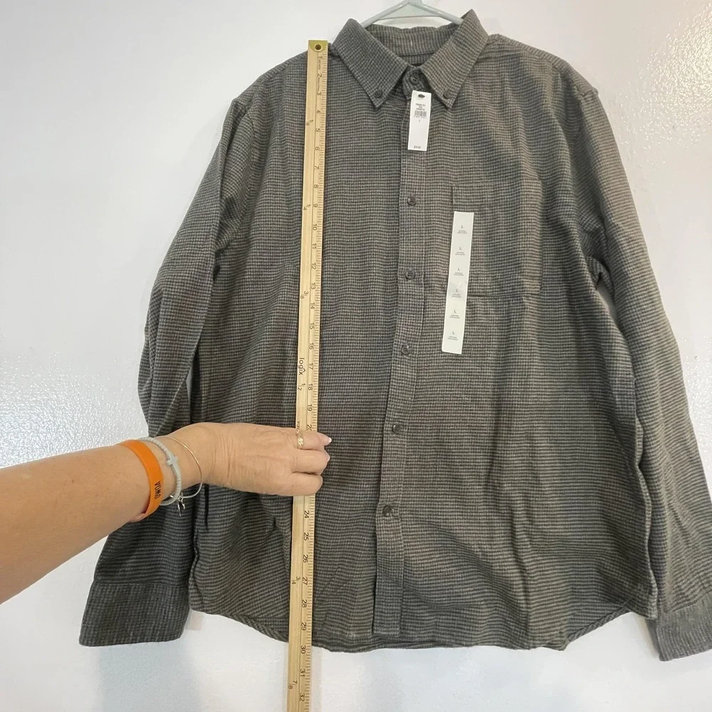 Banana Republic Shirt Mens Large Gray Houndstooth‎ Long Sleeve Button Down
